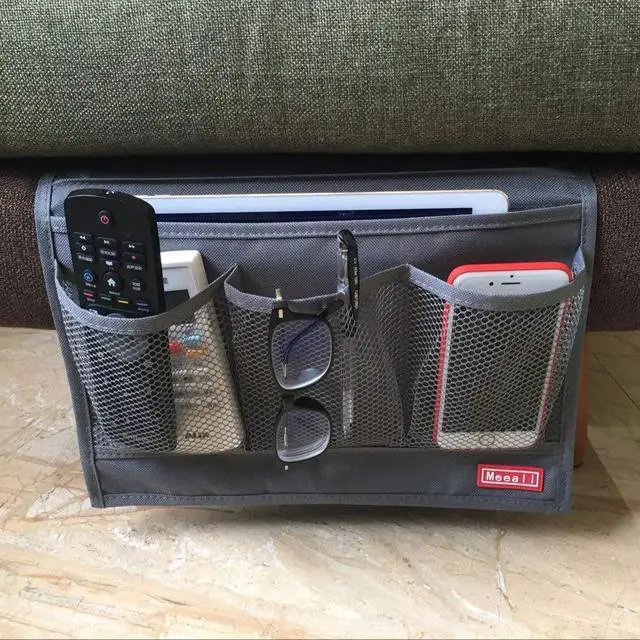 Alt view image 4 of 6 - Bedside Storage Organizer with Pockets, Bedside Caddy, Table Cabinet Storage Organizer, TV Remote Control, Phones, Magazines, Tablets, Accessories, Grey