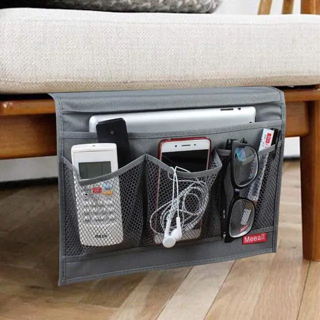 Alt view image 2 of 6 - Bedside Storage Organizer with Pockets, Bedside Caddy, Table Cabinet Storage Organizer, TV Remote Control, Phones, Magazines, Tablets, Accessories, Grey