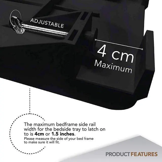 Alt view image 2 of 7 - Bedside Shelf for Bed, College Dorm Room, Bunk Bed Shelf/Caddy for Top Bunk, Clip On Nightstand Tray with Cord and Cup Holder for Table Storage (Black)