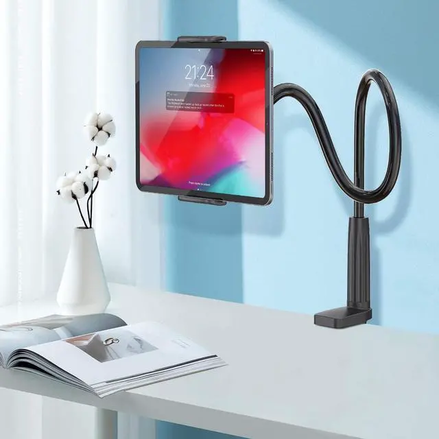 Alt view image 2 of 5 - Tablet Holder for Bed - Gooseneck Tablet Holder Stand, Flexible Long Arm Gooseneck Mount Holder Clip with Grip, Compatible with iPad Air Mini, Galaxy Tabs, Kindle Fire, 4"-10.5" Devices