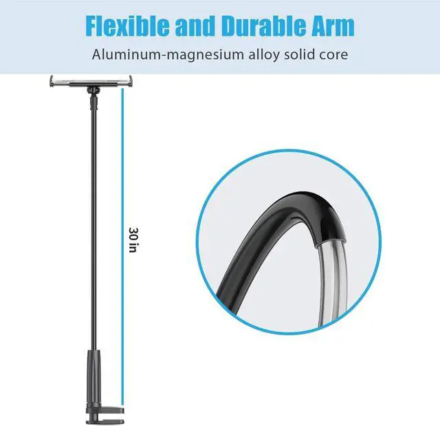 Alt view image 4 of 5 - Tablet Holder for Bed - Gooseneck Tablet Holder Stand, Flexible Long Arm Gooseneck Mount Holder Clip with Grip, Compatible with iPad Air Mini, Galaxy Tabs, Kindle Fire, 4"-10.5" Devices