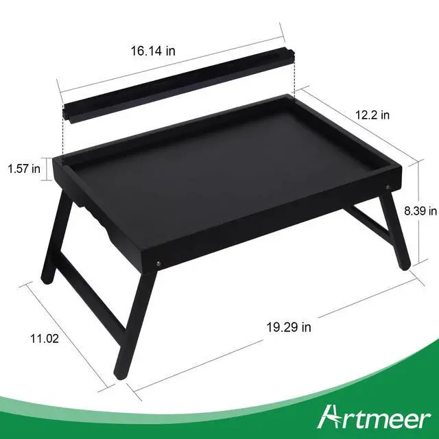 Alt view image 6 of 7 - Bamboo Bed Tray Table with Device Slot, Folding Legs, Large, Black