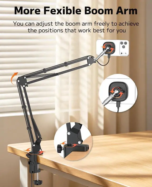 Alt view image 4 of 7 - Magnetic Wireless Charger Phone Holder for Bed Desk, Flexible Articulating Table Mount, Overhead Stand Compatible with iPhone 17/16/15/14, Great for Video Recording, Zoom Meeting, Live Streaming