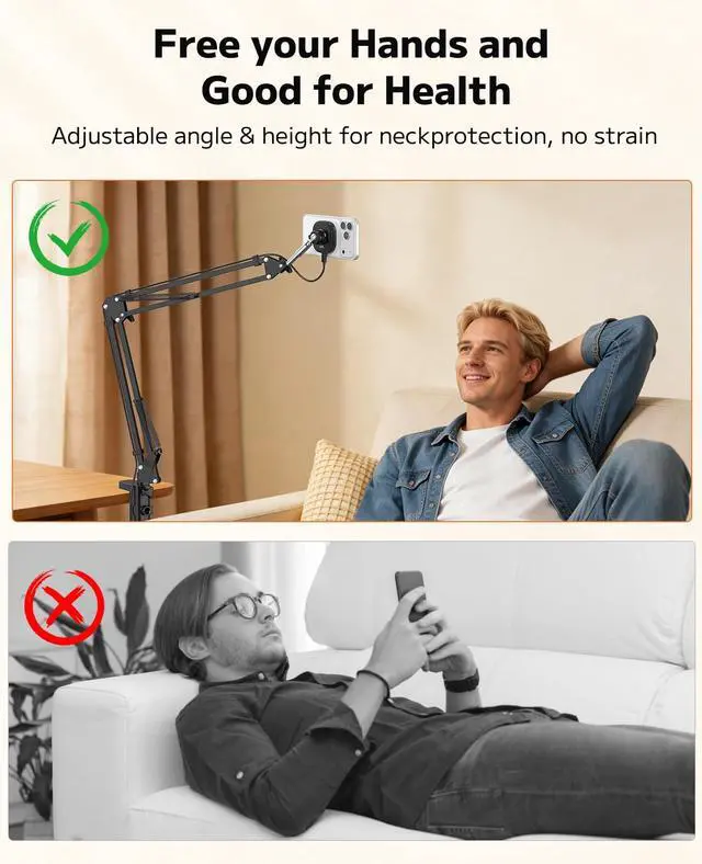 Alt view image 7 of 7 - Magnetic Wireless Charger Phone Holder for Bed Desk, Flexible Articulating Table Mount, Overhead Stand Compatible with iPhone 17/16/15/14, Great for Video Recording, Zoom Meeting, Live Streaming