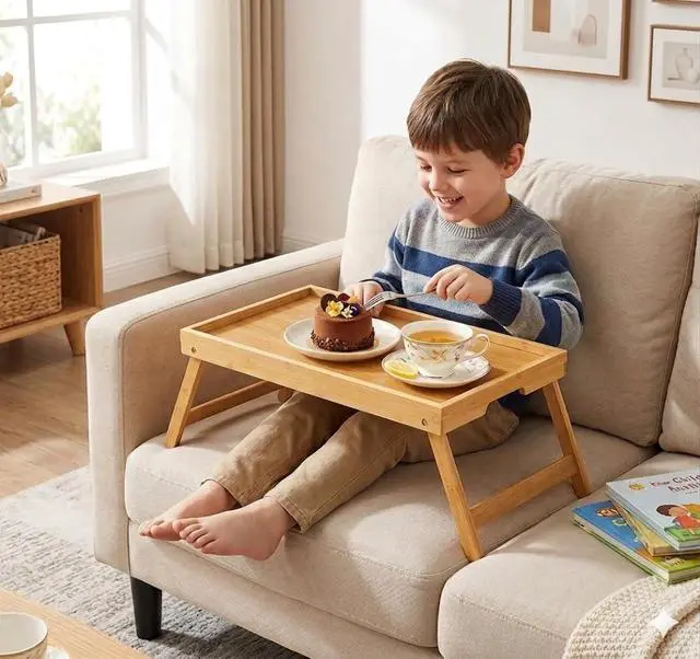 Alt view image 5 of 7 - Bamboo Bed Tray Table with Foldable Legs