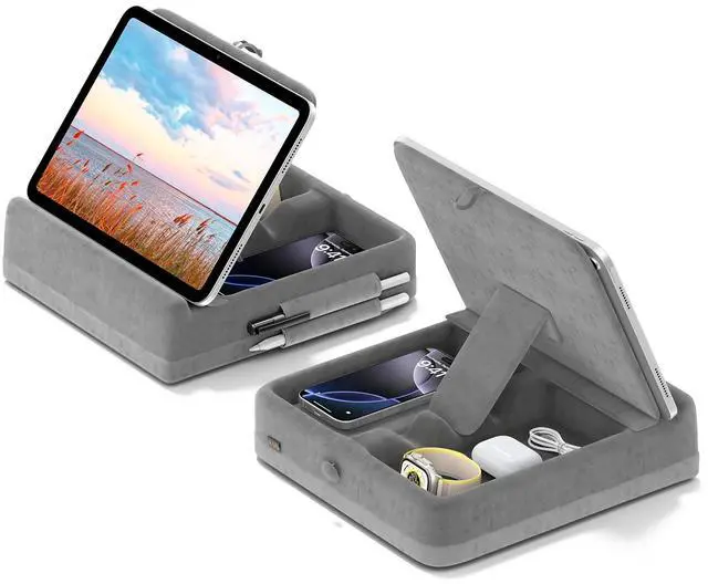 Main image of Tablet Pillow Stand with Storage, Foldable iPad Holder for Bed, Lap and Desk, Angle Adjustable Soft Pad Dock with Stylus Mount Compatible with Ipad Pro 12.9, 10.5, 11, Air, Mini, Phones, Books
