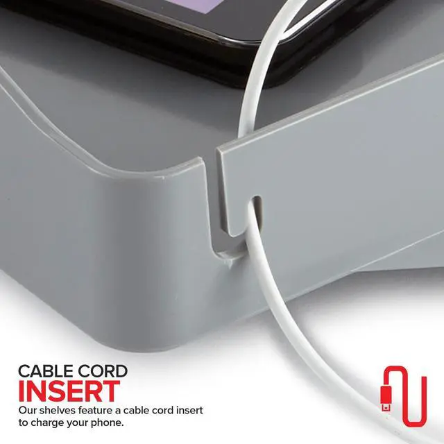 Alt view image 4 of 7 - Bedside Shelf for Bed, College Dorm Room, Bunk Bed Shelf for Top Bunk, Clip On Nightstand Tray with Cord and Cup Holder, Bunkbed Caddy for Table Storage (Dark Gray)