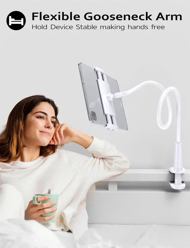 Alt view image 3 of 6 - Gooseneck Tablet Holder Stand for Bed Adjustable Flexible Arm Tablets Mount Clamp on Table Compatible with iPad Air Mini | Galaxy Tabs | Kindle Fire | Switch or Other 4.7-10.5" Devices