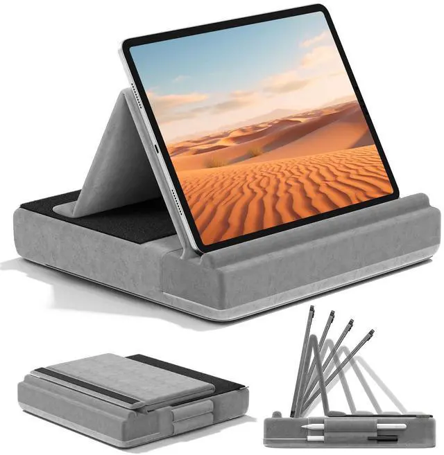 Main image of Tablet Pillow Stand, Multi-Angle Viewing Ipad Holder for Lap, Bed and Desk, Foldable Soft Pad Dock with Stylus Mount Compatible with Ipad Pro 12.9, 10.5, 11, Air, Mini, Phones, Books, E-Reader