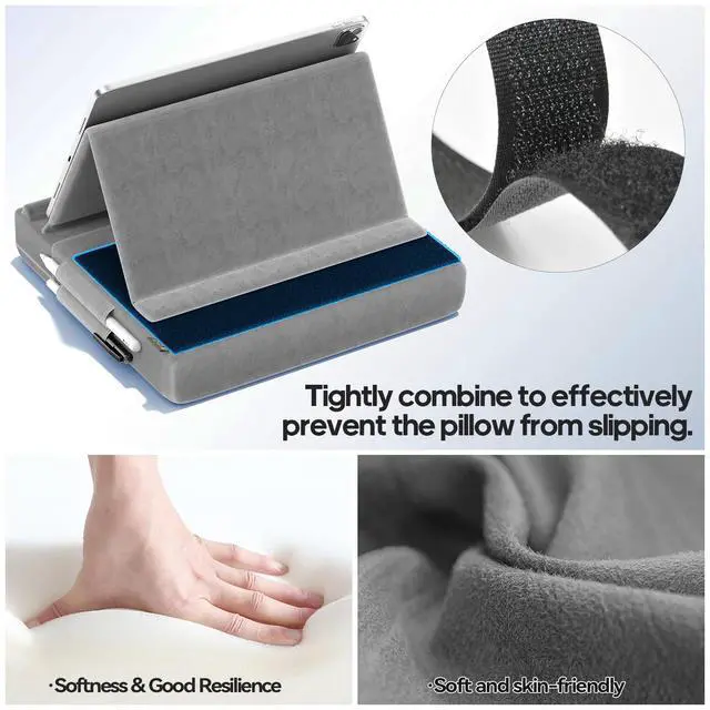 Alt view image 5 of 7 - Tablet Pillow Stand, Multi-Angle Viewing Ipad Holder for Lap, Bed and Desk, Foldable Soft Pad Dock with Stylus Mount Compatible with Ipad Pro 12.9, 10.5, 11, Air, Mini, Phones, Books, E-Reader