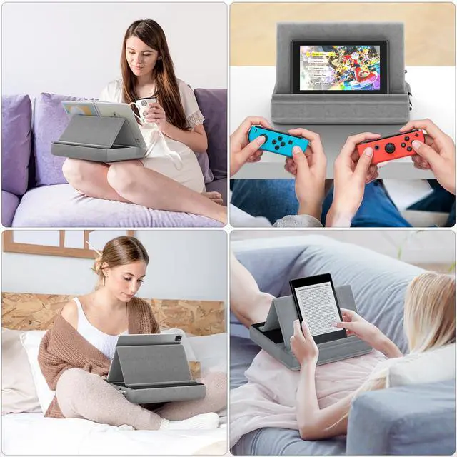 Alt view image 7 of 7 - Tablet Pillow Stand, Multi-Angle Viewing Ipad Holder for Lap, Bed and Desk, Foldable Soft Pad Dock with Stylus Mount Compatible with Ipad Pro 12.9, 10.5, 11, Air, Mini, Phones, Books, E-Reader