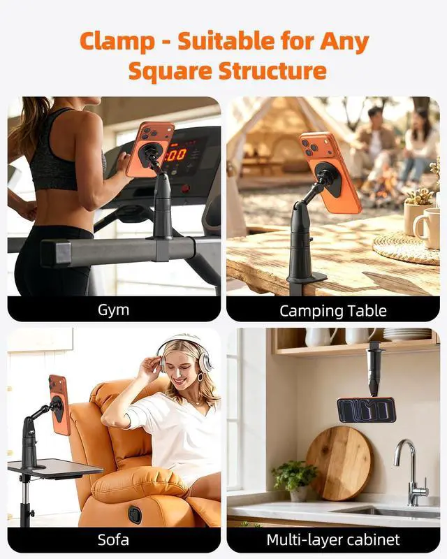 Alt view image 3 of 7 - 2 in 1 Magnetic Phone Holder Desk Mount, Cell Phone Clamp Clip for Pole Desk, Magnetic Phone Stand with Suction Cup, Compatible for iPhone 17 16,15, 14, 13 12 Pro/Max Samsung Galaxy, Google