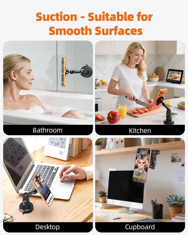 Alt view image 4 of 7 - 2 in 1 Magnetic Phone Holder Desk Mount, Cell Phone Clamp Clip for Pole Desk, Magnetic Phone Stand with Suction Cup, Compatible for iPhone 17 16,15, 14, 13 12 Pro/Max Samsung Galaxy, Google