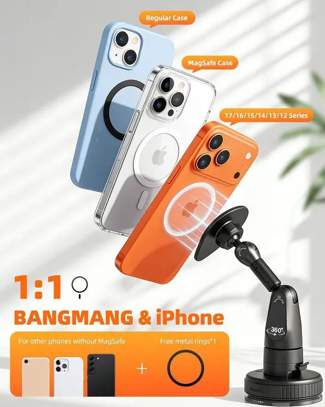 Alt view image 7 of 7 - 2 in 1 Magnetic Phone Holder Desk Mount, Cell Phone Clamp Clip for Pole Desk, Magnetic Phone Stand with Suction Cup, Compatible for iPhone 17 16,15, 14, 13 12 Pro/Max Samsung Galaxy, Google