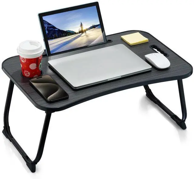 Main image of Laptop Bed Desk, Foldable Lap Desk, Portable Lap Table, Laptop Stand with Cup Holder, Tablet Slot & Lifting Handle for Work, Write, Draw & Eat on Bed, Sofa or Couch - Black