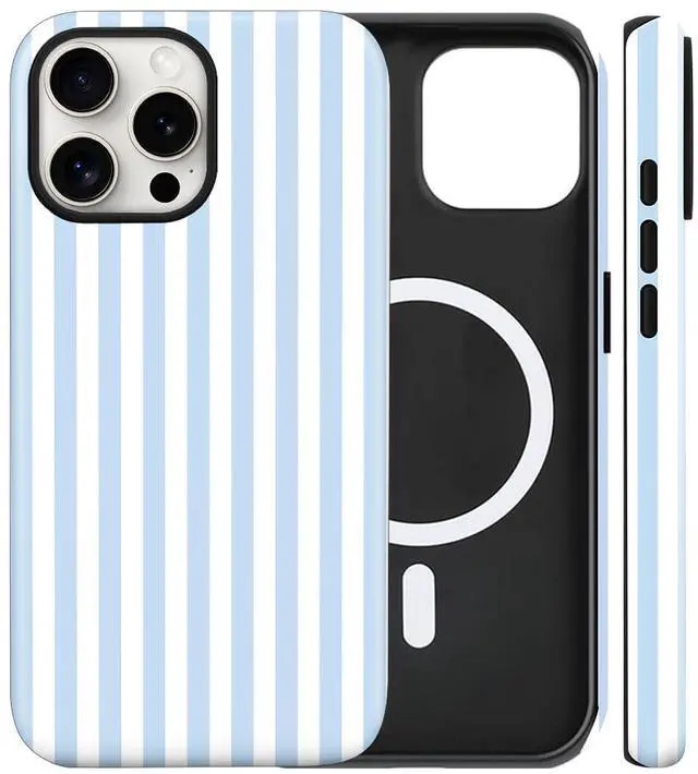 Main image of Magnetic for iPhone 15 Case Cute Stripes Phone Case, Blue&White