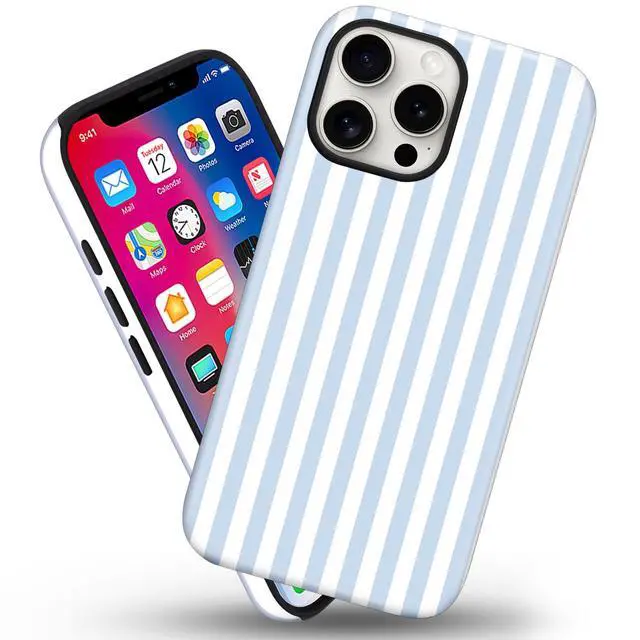 Alt view image 2 of 7 - Magnetic for iPhone 15 Case Cute Stripes Phone Case, Blue&White
