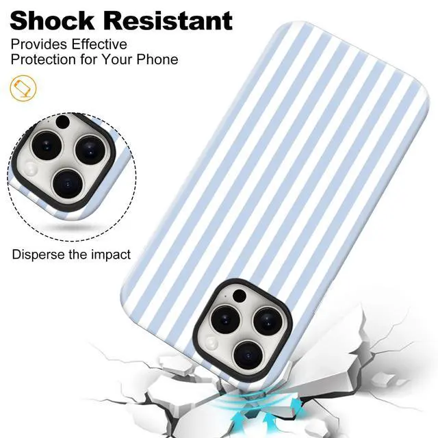 Alt view image 6 of 7 - Magnetic for iPhone 15 Case Cute Stripes Phone Case, Blue&White