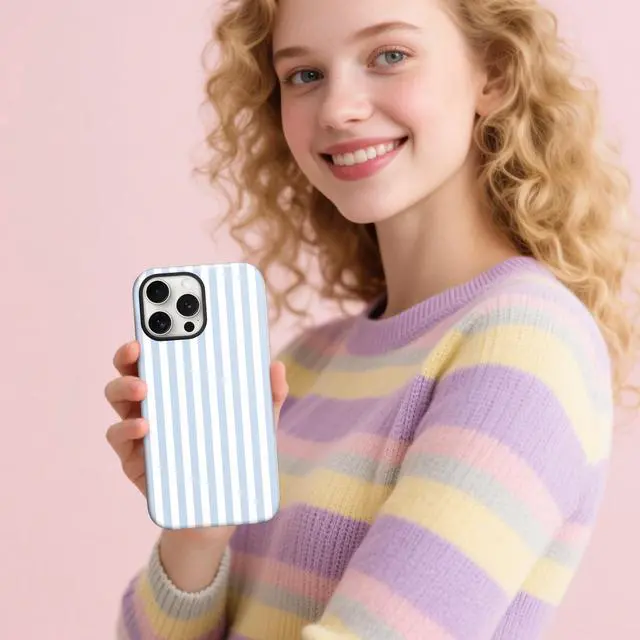 Alt view image 7 of 7 - Magnetic for iPhone 15 Case Cute Stripes Phone Case, Blue&White