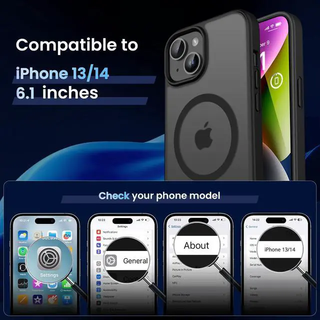 Alt view image 2 of 6 - Magnetic Case for iPhone 13 & iPhone 14 6.1 inch, Matte Black