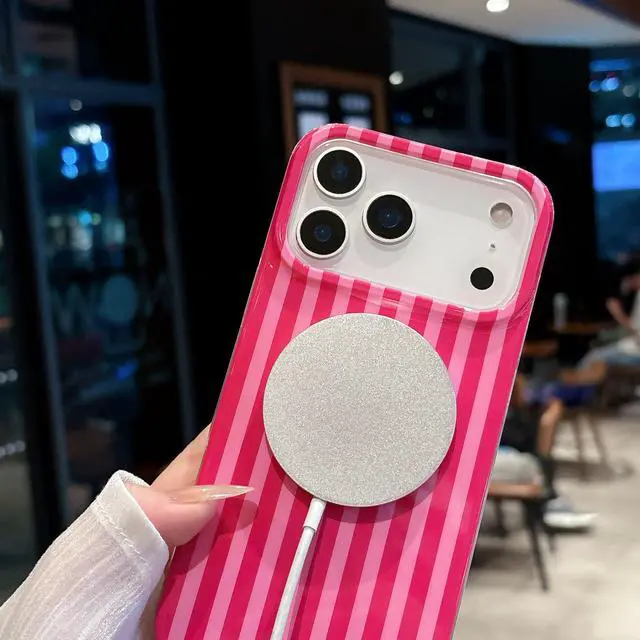 Alt view image 2 of 7 - Magnetic for iPhone 17 Pro Max Case Striped Phone Cases Cute Women Girly Trendy Shockproof Slim Soft TPU Hard PC Protective