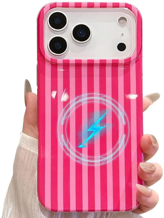 Main image of Magnetic for iPhone 17 Pro Max Case Striped Phone Cases Cute Women Girly Trendy Shockproof Slim Soft TPU Hard PC Protective
