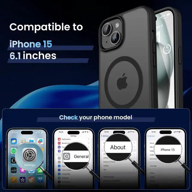 Alt view image 2 of 6 - Magnetic Case for iPhone 15 6.1 inch, Matte Black