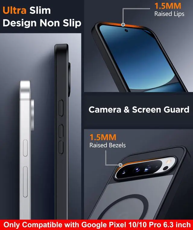 Alt view image 4 of 7 - Magnetic for Google Pixel 10/Pixel 10 Pro Case, Military Grade Drop Protection Slim Translucent Matte Shockproof Anti-Fingerprint Phone Case for Pixel 10/10 Pro 6.3 inch, Black