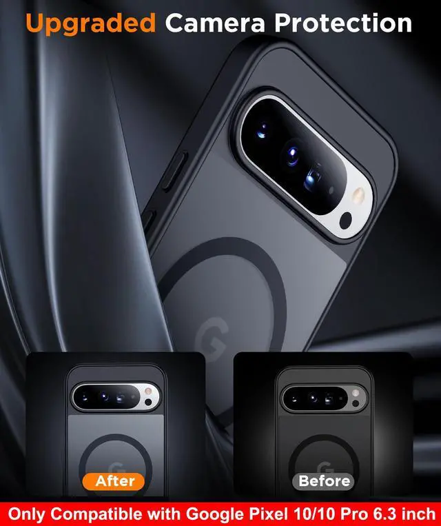 Alt view image 5 of 7 - Magnetic for Google Pixel 10/Pixel 10 Pro Case, Military Grade Drop Protection Slim Translucent Matte Shockproof Anti-Fingerprint Phone Case for Pixel 10/10 Pro 6.3 inch, Black