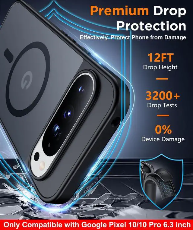 Alt view image 3 of 7 - Magnetic for Google Pixel 10/Pixel 10 Pro Case, Military Grade Drop Protection Slim Translucent Matte Shockproof Anti-Fingerprint Phone Case for Pixel 10/10 Pro 6.3 inch, Black