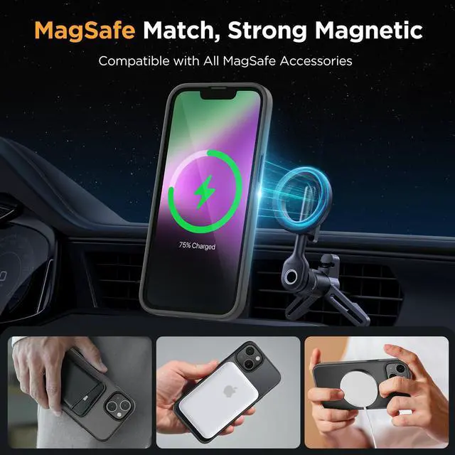 Alt view image 3 of 7 - Magnetic for iPhone 14 Case 6.1 inch (Compatible with MagSafe)with 2X Screen Protectors Military-Grade Protection, Anti-Fingerprint Translucent Matte Phone Case Cover, Black