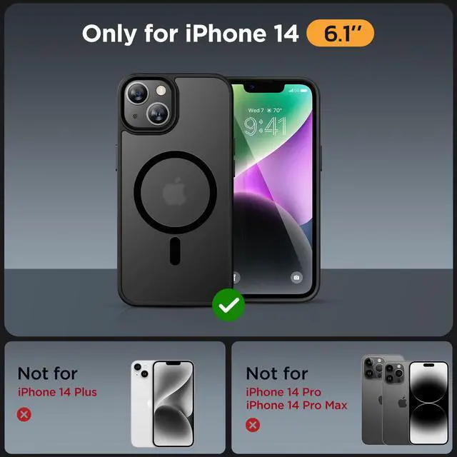 Alt view image 2 of 7 - Magnetic for iPhone 14 Case 6.1 inch (Compatible with MagSafe)with 2X Screen Protectors Military-Grade Protection, Anti-Fingerprint Translucent Matte Phone Case Cover, Black