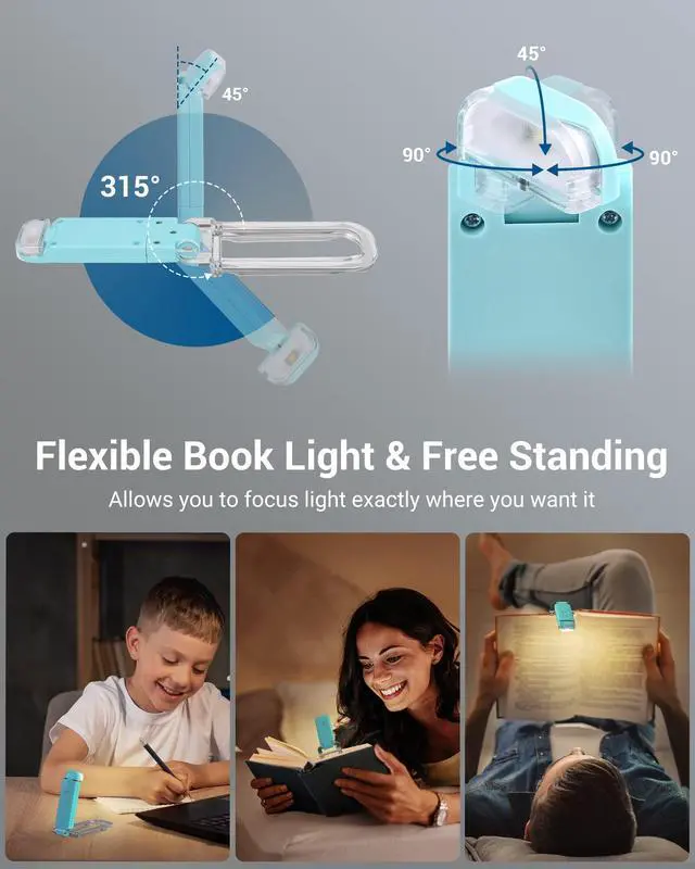 Alt view image 4 of 7 - USB Rechargeable Book Light for Reading in Bed, LED Book Reading Lights with Clip, Perfect for Bookworms, Kids, Warm White, Brightness Adjustable (Blue)