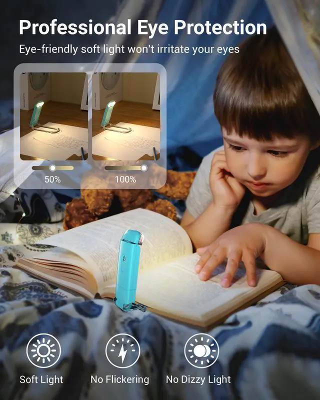 Alt view image 2 of 7 - USB Rechargeable Book Light for Reading in Bed, LED Book Reading Lights with Clip, Perfect for Bookworms, Kids, Warm White, Brightness Adjustable (Blue)