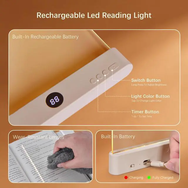 Alt view image 3 of 7 - LED Book Light & Night Light 2 in 1, Flat Reading Light, White