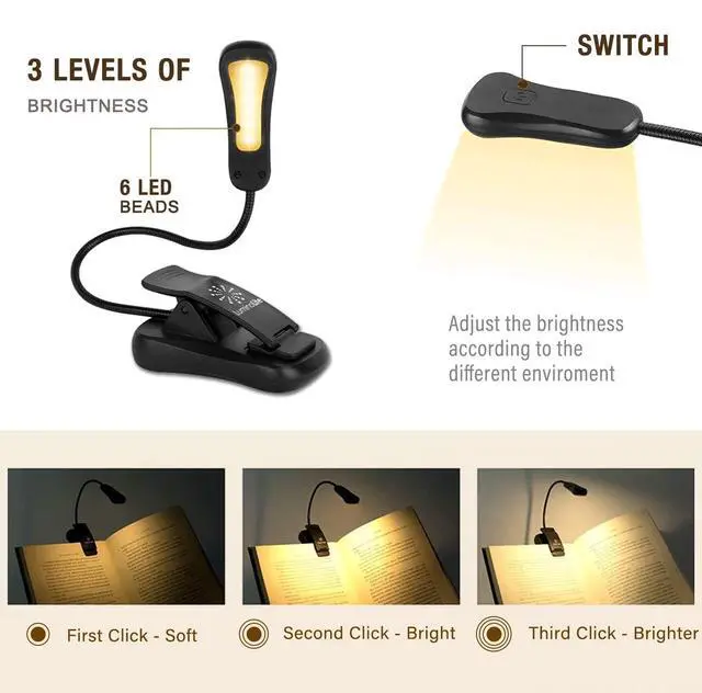 Alt view image 3 of 7 - 3000K Warm LED Rechargeable Book Light