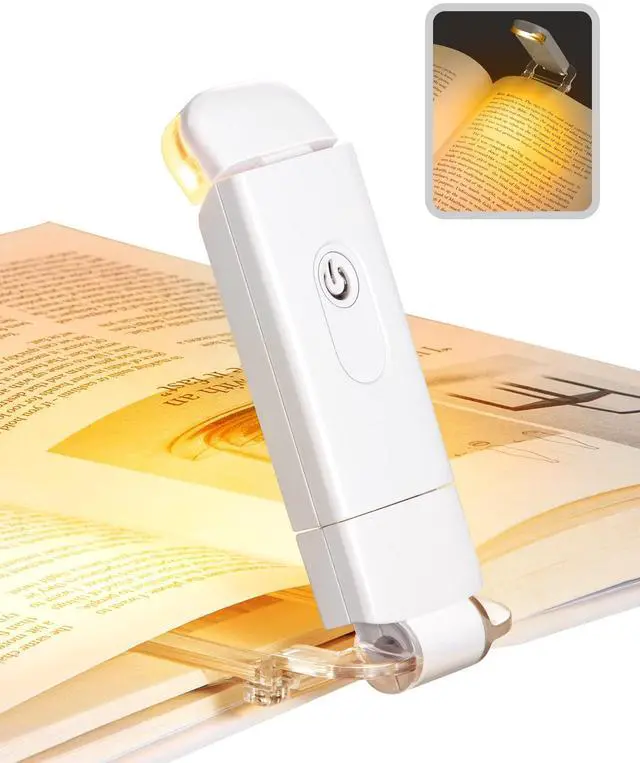 Main image of Book Reading Light, Amber Warm Clip On LED with 3 Adjustable Brightness for Eye Protection, Rechargeable USB, Perfect for Bookworms, Kids (White)