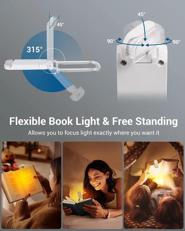 Alt view image 4 of 7 - Book Reading Light, Amber Warm Clip On LED with 3 Adjustable Brightness for Eye Protection, Rechargeable USB, Perfect for Bookworms, Kids (White)