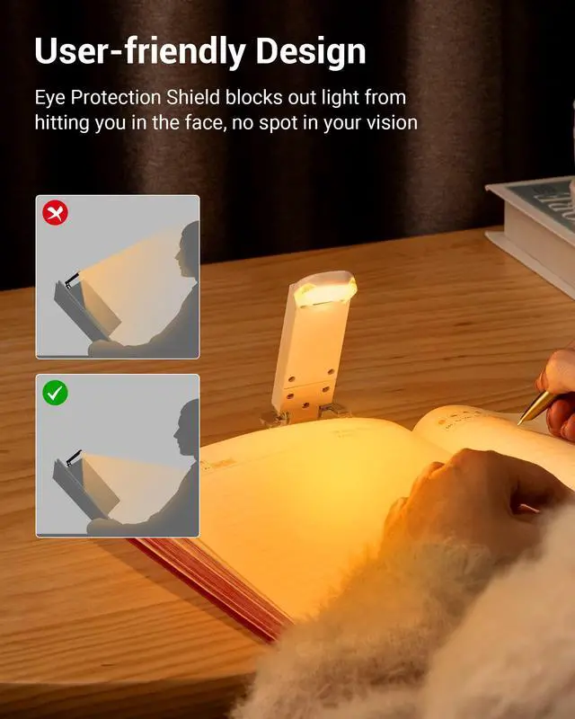 Alt view image 5 of 7 - Book Reading Light, Amber Warm Clip On LED with 3 Adjustable Brightness for Eye Protection, Rechargeable USB, Perfect for Bookworms, Kids (White)