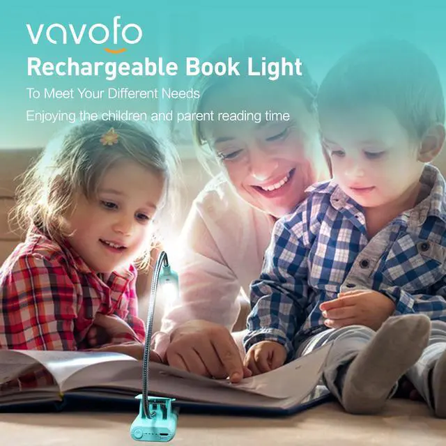Alt view image 2 of 6 - Rechargeable Book Light, Blue Light Blocking, Amber 1600K Clip On Reading Light, Eye Care 7 LEDs Kids Book Light for Reading in Bed with Power Indicator for Bookworms (Green)