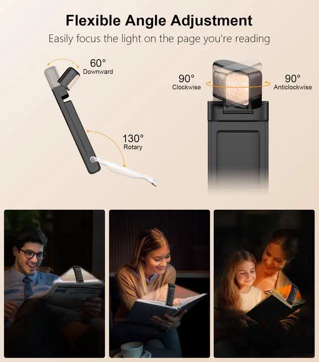 Alt view image 6 of 7 - Book Light Rechargeable, Clip on LED Reading Light for Books in Bed