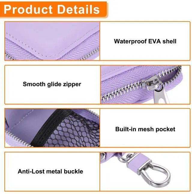 Alt view image 5 of 6 - Earbuds Cases, Earphone Case Holder, PU Leather Ear Buds Case Zipper Organizer Small with Mesh Pocket for USB Cable, Wireless Wired Earphones, Purple