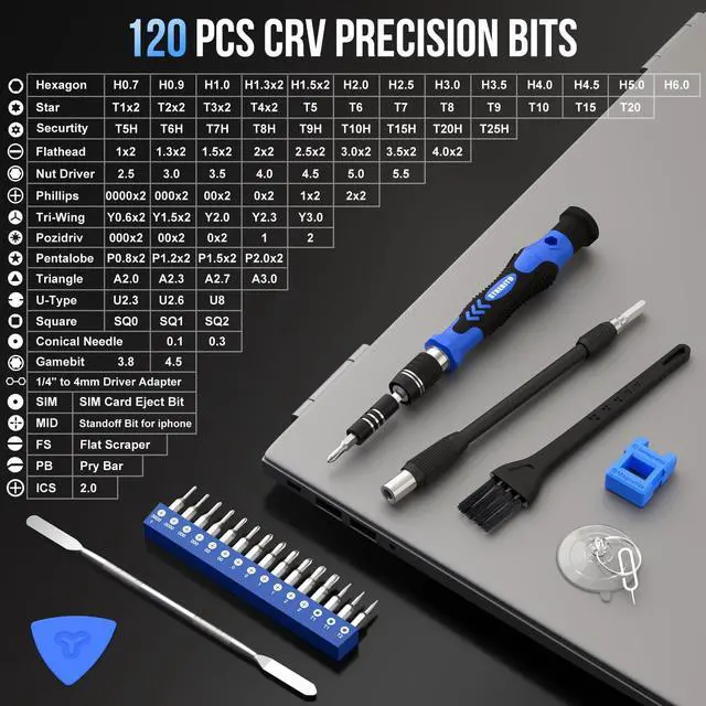 Alt view image 2 of 7 - Electronics Precision Screwdriver Sets 142-Piece with 120 Bits | Magnetic Repair Tool Kit for iPhone, MacBook, Computer, Laptop, PC, Tablet, PS4, Xbox, Nintendo, Game Console