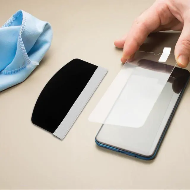 Alt view image 2 of 7 - Mobile Phone Film Scraper Card, Bubble Remover Curved Squeegee Tool with Cloth for Smooth Screen Protector Application