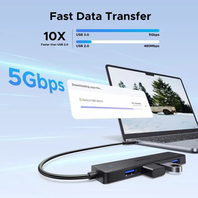 Alt view image 3 of 7 - USB C Hub, 4 Ports USB A Splitter Ultra-Slim USB Expander, 0.5 ft