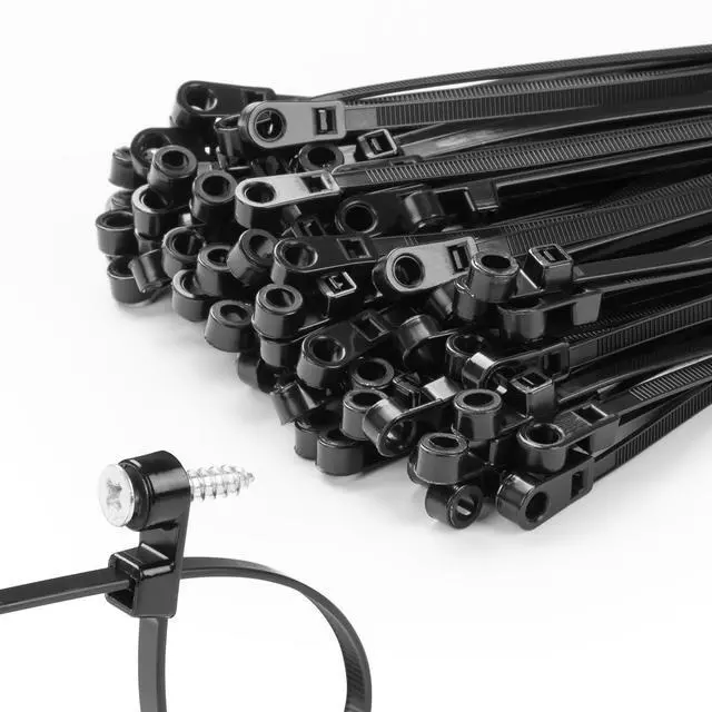 Main image of 200 PCS 12 inch Black Zip Ties with Screw Hole 75lbs Mountable head Cable Ties Straps Multipurpose Heavy Duty Nylon Cable Zip Ties with Screw Mounting Hole