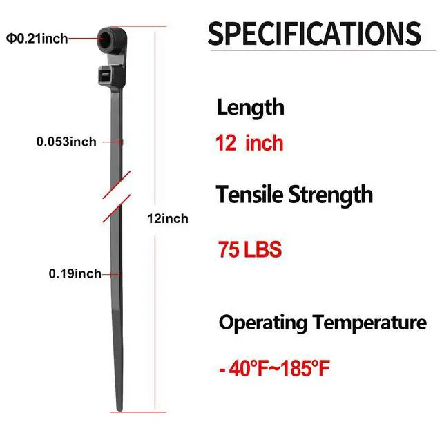 Alt view image 2 of 2 - 200 PCS 12 inch Black Zip Ties with Screw Hole 75lbs Mountable head Cable Ties Straps Multipurpose Heavy Duty Nylon Cable Zip Ties with Screw Mounting Hole
