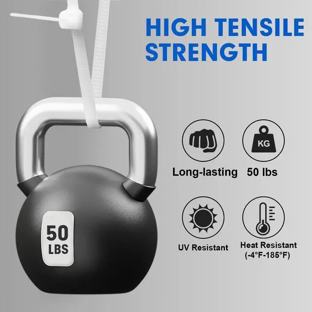 Alt view image 3 of 7 - Zip Ties, RAZCC 1200pcs Cable Zip Ties 8 Inch, Heavy Duty White Plastic Wire Ties with 50lb Tensile Strength, Self-Locking Nylon Cable Ties, Wire Management for Indoor and Outdoor
