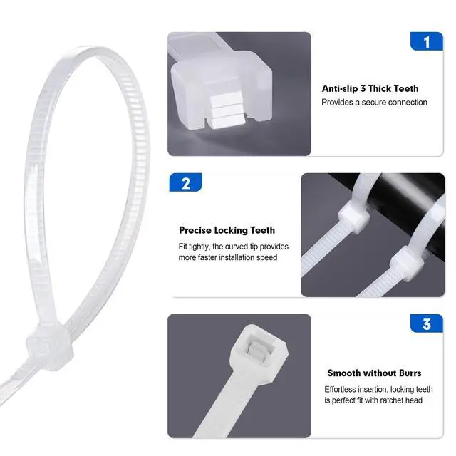 Alt view image 4 of 7 - Zip Ties, RAZCC 1200pcs Cable Zip Ties 8 Inch, Heavy Duty White Plastic Wire Ties with 50lb Tensile Strength, Self-Locking Nylon Cable Ties, Wire Management for Indoor and Outdoor