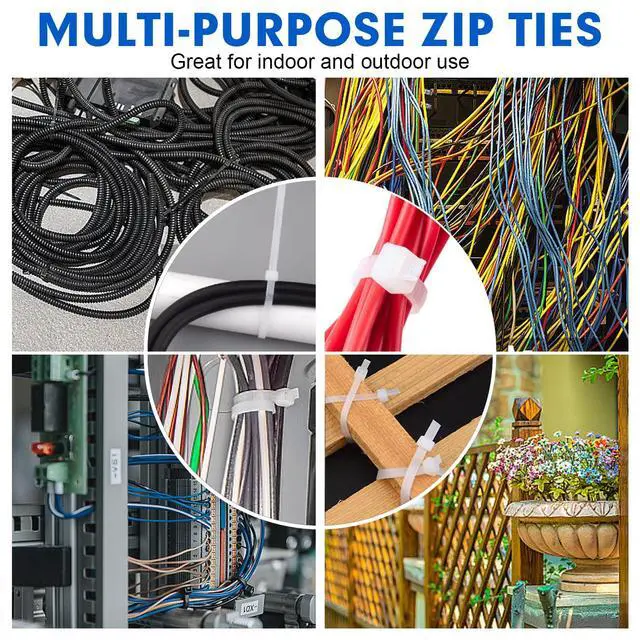 Alt view image 7 of 7 - Zip Ties, RAZCC 1200pcs Cable Zip Ties 8 Inch, Heavy Duty White Plastic Wire Ties with 50lb Tensile Strength, Self-Locking Nylon Cable Ties, Wire Management for Indoor and Outdoor